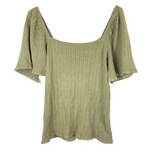 Catherine Malandrino Womens Size S/P Green Knit Short Sleeve Blouse Cottagecore